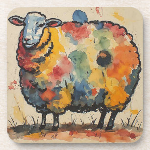 Playful Watercolor Sheep Painting Coaster