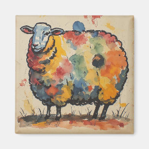 Playful Watercolor Sheep Painting Magnet