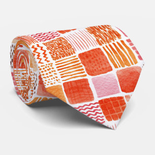 Playful Watercolor Squares Warm Boho Abstract Tie