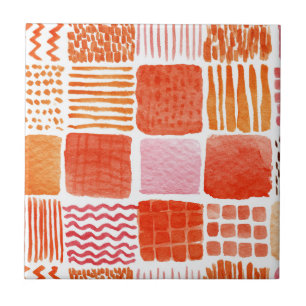 Playful Watercolor Squares Warm Boho Abstract Tile