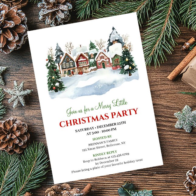 Playful watercolor winter scene Christmas party  Invitation (Playful watercolor winter scene Christmas party card)