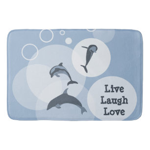 Playful Wave Jumping Dolphins Steel-Blue Bath Mat