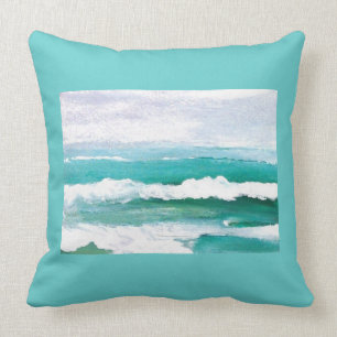 Playful Waves Ocean Waves Beach Decor Pillow 4e