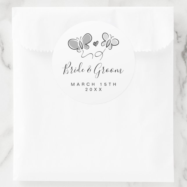 Playful wedding stickers with fun butterfly design (Bag)