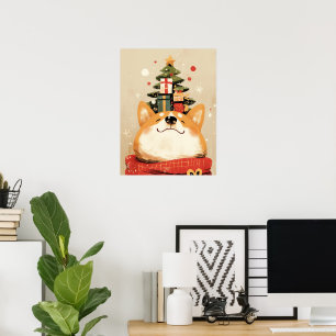 Playful Welsh Corgi with Christmas Decorations