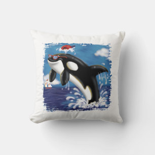 Playful Whale – Fun Ocean Art for Kids White Throw Pillow