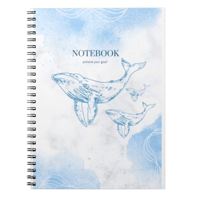 Playful whales in the ocean notebook (Front)