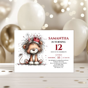 Playful whimsical lion party kids birthday invites