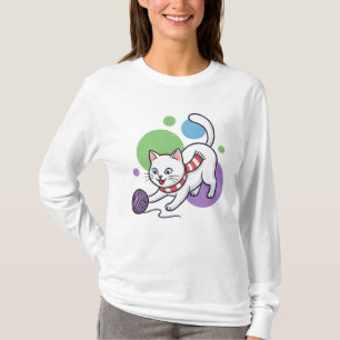 Playful White Cat With Yarn T-Shirt