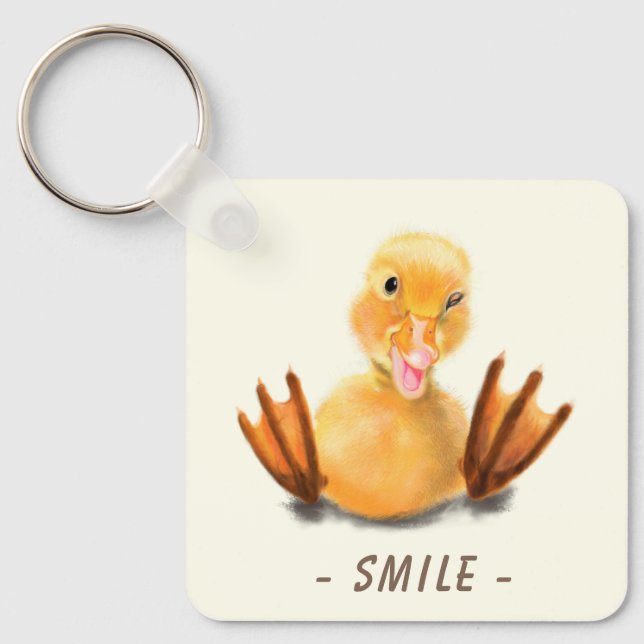 Playful Winking Funny Yellow Duck Keychain - Smlie (Front)