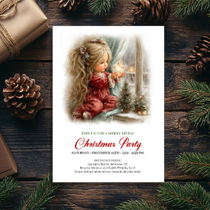 Playful Winter Scene Girl Vintage Party Invitation