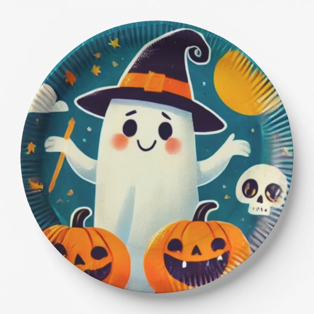 Playful Witch Halloween Party Plate - Cartooon (Front)