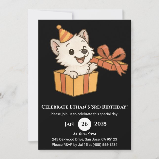 Playful Wolf in Party Box Birthday Invitation (Front)