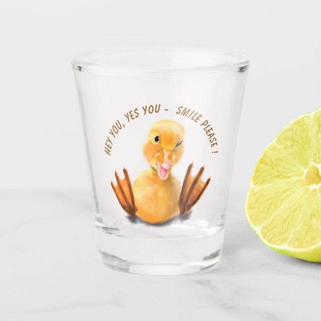 Playful Yellow Duck Wink Shot Glass Smile Fun (Front)