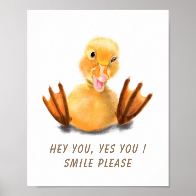 Playful Yellow Duckling Wink Poster Smile (Front)