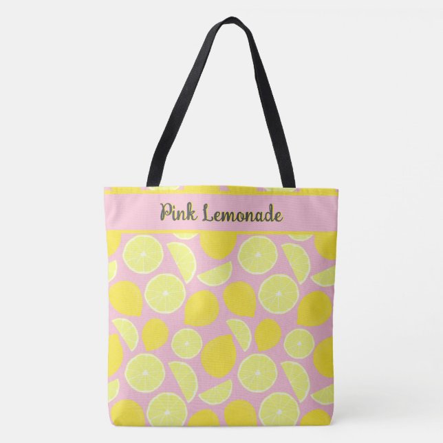 Playful Yellow Pink Tropical Lemon Art Tote Bag (Front)