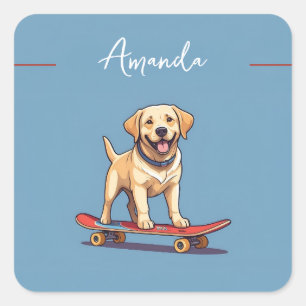 Playful Yellow Skateboarding Labrador Retriever Square Sticker