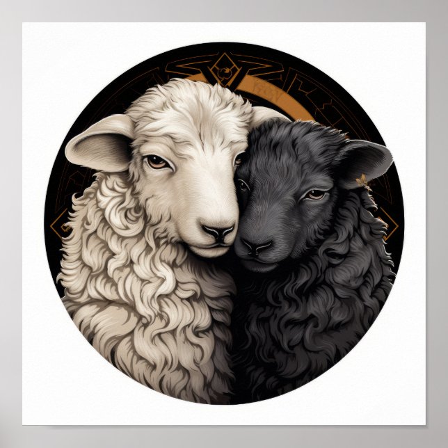 Playful Yin and Yang Black Sheep Poster - Unique T (Front)