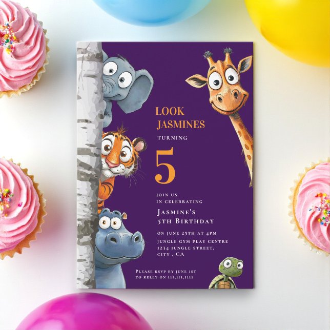 Playful Zoo Animals Pink Party Announcement (Creator Uploaded)