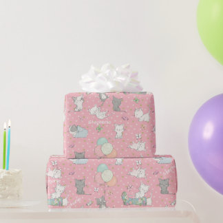 Playfull Kitties On Pink Wrapping Paper