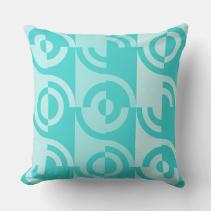 Playfully Fragmented Blue Circles Patterned Throw Pillow
