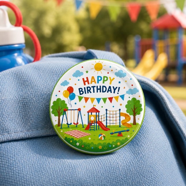 Playground Adventure 6th Birthday Park Party 1 Inch Round Button (Playground Adventure 6th Birthday Park Party Balloon
)