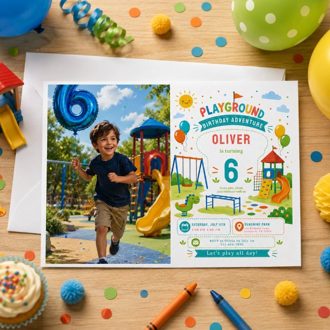 Playground Adventure 6th Birthday Park Party Invitation (Playground Adventure 6th Birthday Park Party Invitation
)