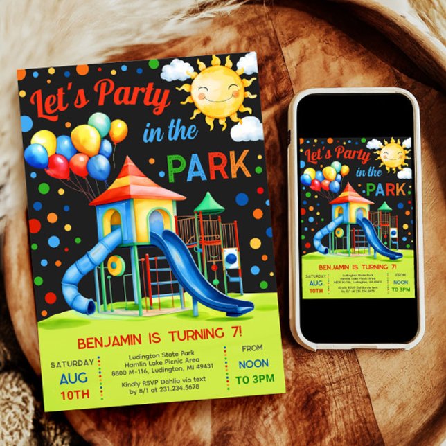 Playground Anniversaire Invitation - Fête dans le  (Playground Birthday Invitation - Party in the Park)