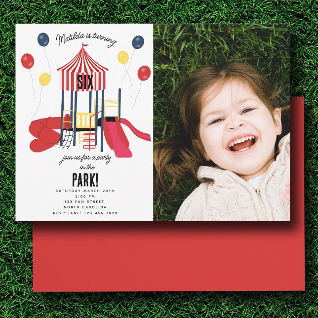 Playground Birthday Party in the Park Kids Photo Invitation (Playground Birthday Party in the Park Kids Photo Invitation)