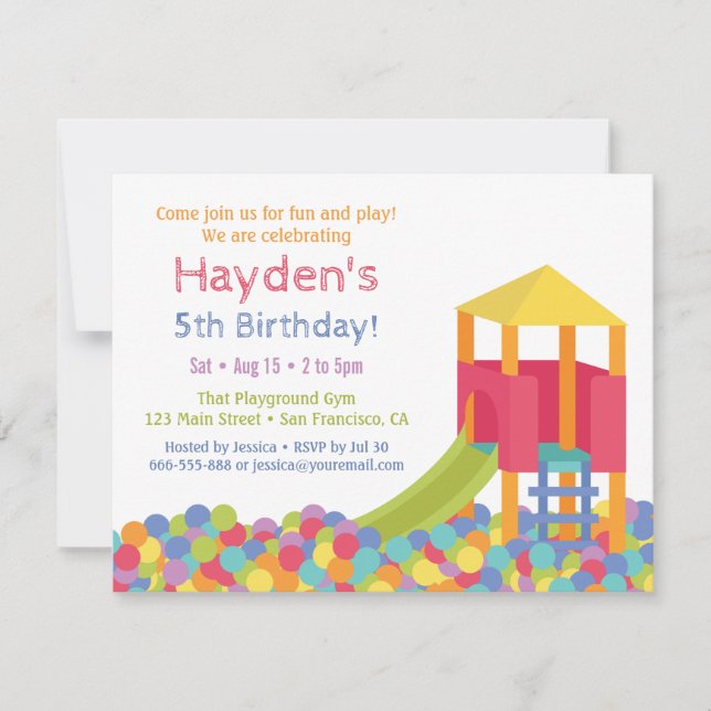 Playground Gym Ball Pits Kid Birthday Party Invitation (Front)