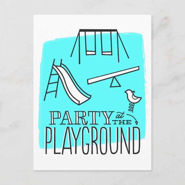 Playground Party Postcard Invite - Aqua (Front)