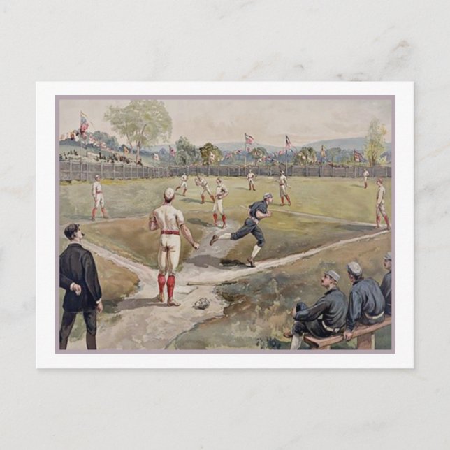 Playing Baseball Louis Prang Antique Print 1887 Postcard (Front)