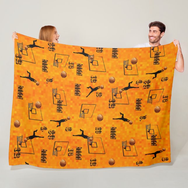 Playing Basketball Pattern, Fleece Blanket (In Situ)