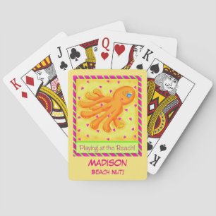 Playing Beach Octopus Yellow Name Personalized Cards