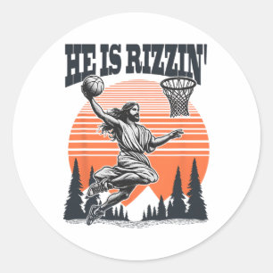 Playing Bysketbyll Easter He Is Rizzin Funny  Classic Round Sticker