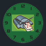 Playing Card Dealer Machine Poker and Casino Large Clock<br><div class="desc">Keep track of every betting round with this custom wall clock featuring a bold playing card machine graphic. This functional piece of game room decor showcases a stylized mechanical dealer dispensing cards in a vibrant vector art style. It is the perfect addition to a man cave, home bar, or professional...</div>