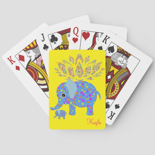 Playing Card Deck Colourful Elephant Yellow (Back)