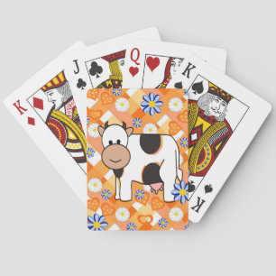 Playing Card Deck Cow Blue Floral Chevron