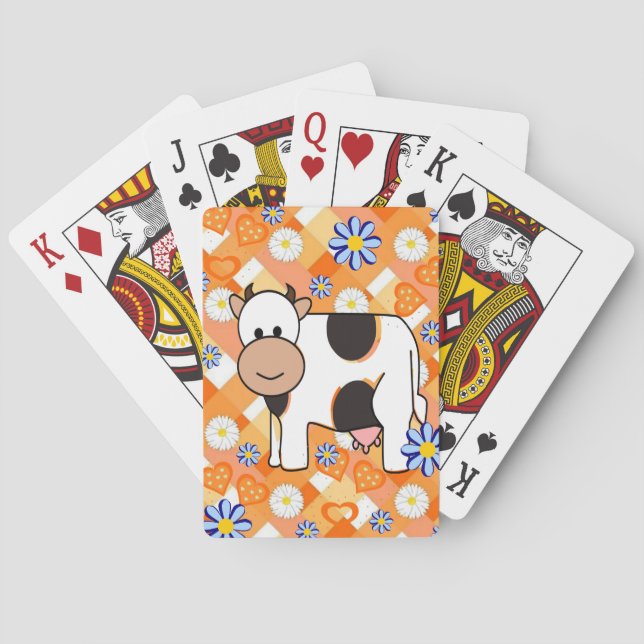 Playing Card Deck Cow Blue Floral Chevron (Back)