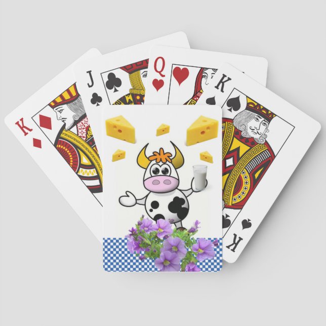 Playing Card Deck Cow Blue Plaid Floral (Back)