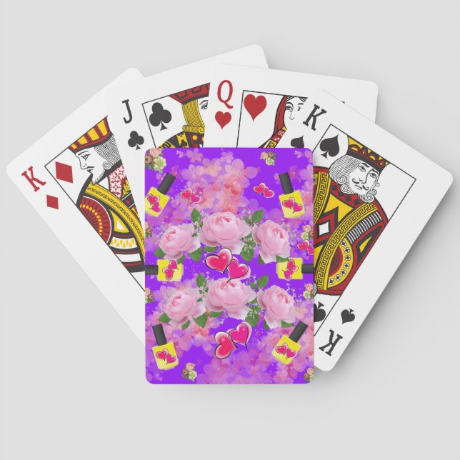 Playing Card Deck Floral Pink Hearts Yellow Polish (Back)
