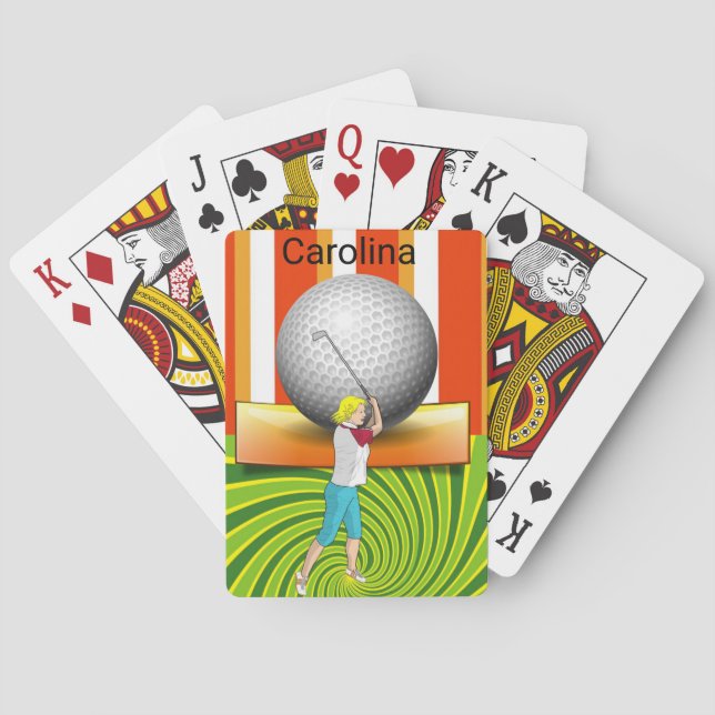 Playing Card Deck Orange Green Golf Balls Golfer (Back)