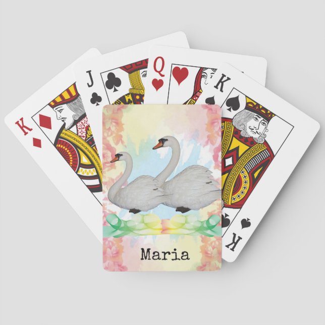 Playing Card Deck Pastel Swans Floral (Back)