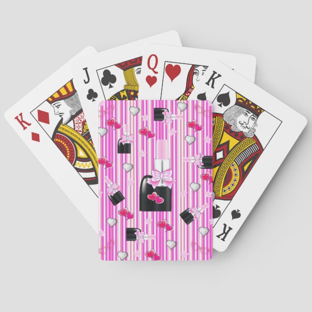 Playing Card Deck Pink Nail Polish Hearts Stripe (Back)