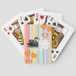 Playing Card Deck Stripe Orange Hearts Swans