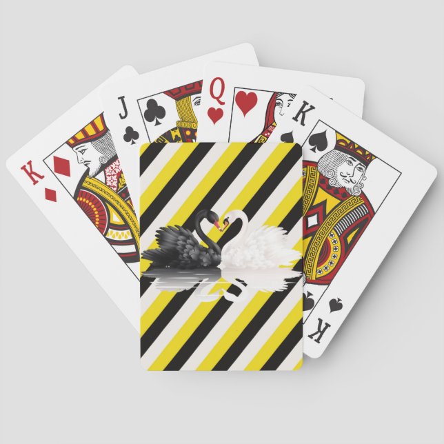 Playing Card Deck Yellow and Black Stripe Swans (Back)