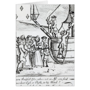 Playing card depicting immigrants arriving