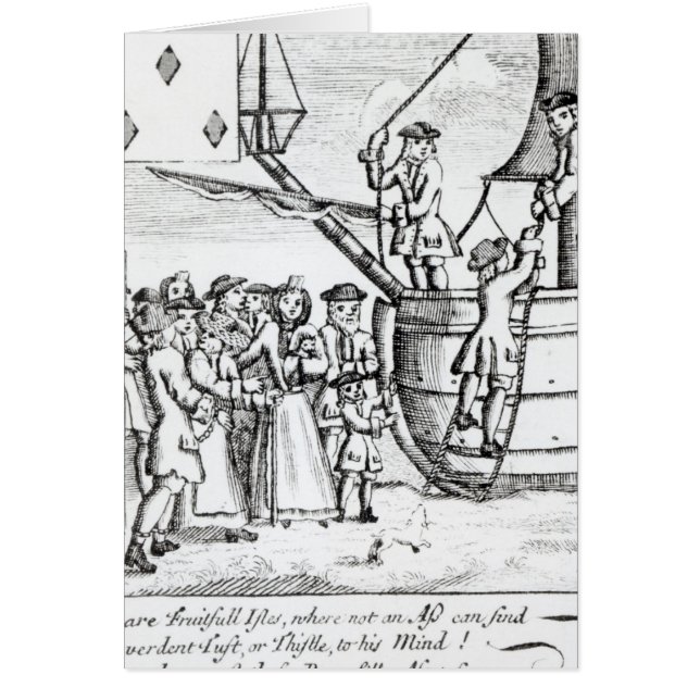Playing card depicting immigrants arriving (Front)