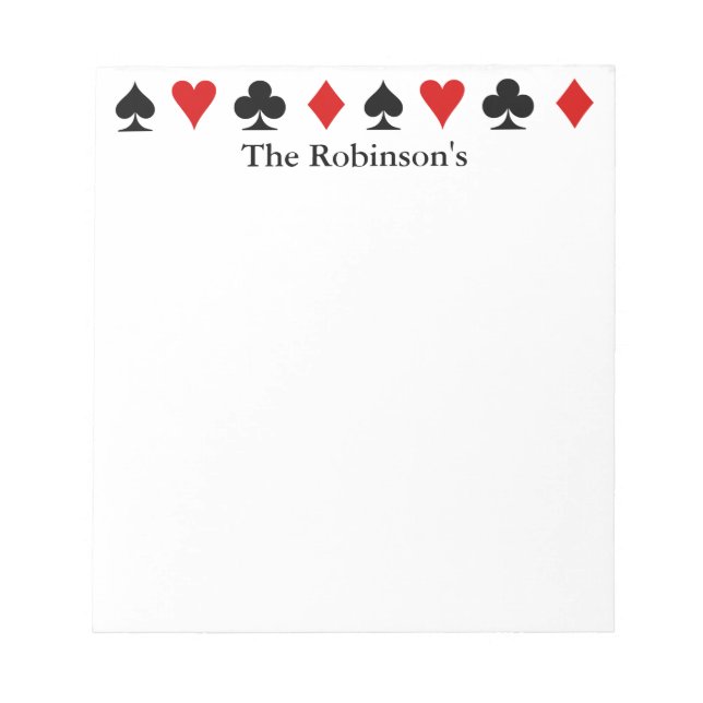 Playing Card Score Pad ~ Personalized (Front)