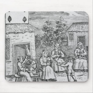 Playing Card showing workers making stockings Mouse Pad